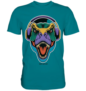 Wütender T-Rex mit Kopfhörern – Dinosaurier Design - Premium Shirt Bright Lights Arts