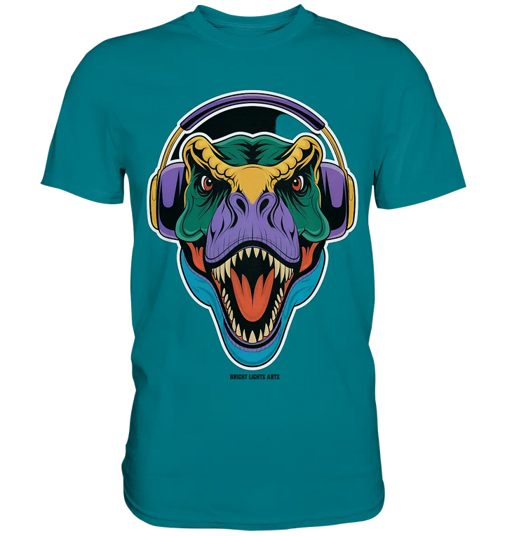 Wütender T-Rex mit Kopfhörern – Dinosaurier Design - Premium Shirt Bright Lights Arts