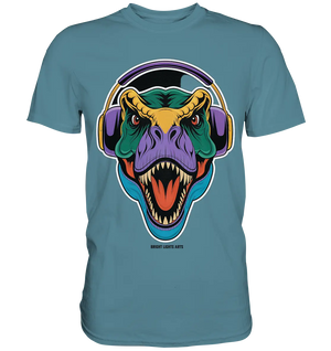 Wütender T-Rex mit Kopfhörern – Dinosaurier Design - Premium Shirt Bright Lights Arts