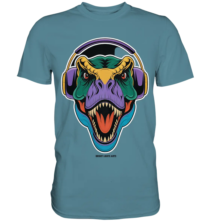 Wütender T-Rex mit Kopfhörern – Dinosaurier Design - Premium Shirt Bright Lights Arts