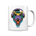 Wütender T-Rex mit Kopfhörern – Dinosaurier Design - Tasse glossy Bright Lights Arts