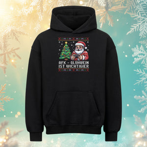 AFK – Glühwein ist wichtiger Oversized Hoodie – Schwarz – Bright Light Arts, lustiges Weihnachtsdesign für Gamer