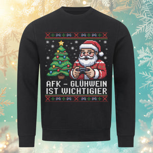 AFK – Glühwein ist wichtiger Sweatshirt – Schwarz – Bright Light Arts, nachhaltiges Weihnachtsdesign für Gamer