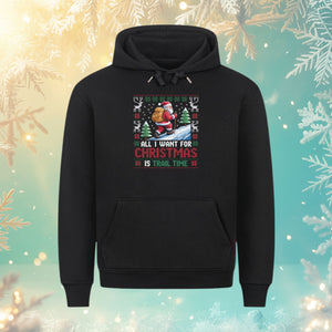 All I Want for Christmas is Trail Time Hoodie – Schwarz – Bright Light Arts, weihnachtlicher Outdoor-Hoodie für Wanderer