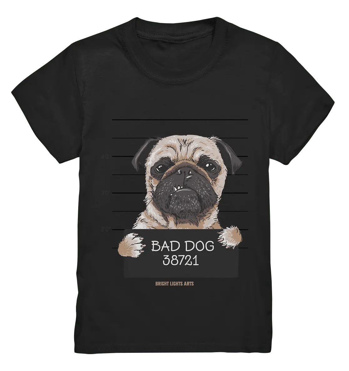 BAD DOG – Humorvolles Mugshot - Design mit Pug - Kids Premium Shirt - Bright Lights Arts