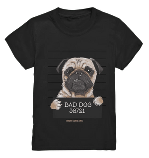 BAD DOG – Humorvolles Mugshot - Design mit Pug - Kids Premium Shirt - Bright Lights Arts