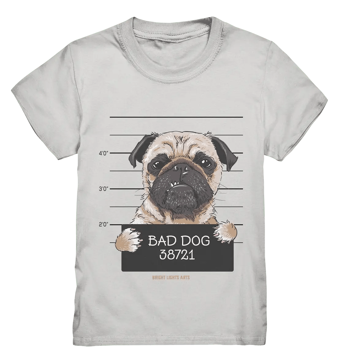 BAD DOG – Humorvolles Mugshot - Design mit Pug - Kids Premium Shirt - Bright Lights Arts