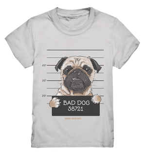 BAD DOG – Humorvolles Mugshot - Design mit Pug - Kids Premium Shirt - Bright Lights Arts