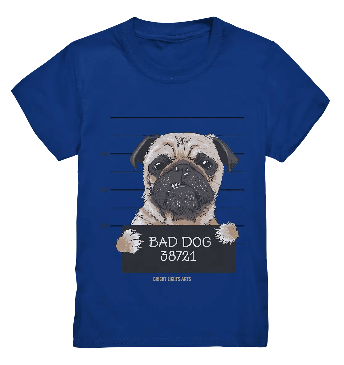 BAD DOG – Humorvolles Mugshot - Design mit Pug - Kids Premium Shirt - Bright Lights Arts