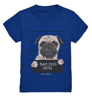 BAD DOG – Humorvolles Mugshot - Design mit Pug - Kids Premium Shirt - Bright Lights Arts