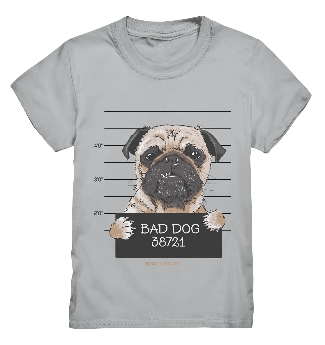 BAD DOG – Humorvolles Mugshot - Design mit Pug - Kids Premium Shirt - Bright Lights Arts