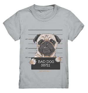BAD DOG – Humorvolles Mugshot - Design mit Pug - Kids Premium Shirt - Bright Lights Arts