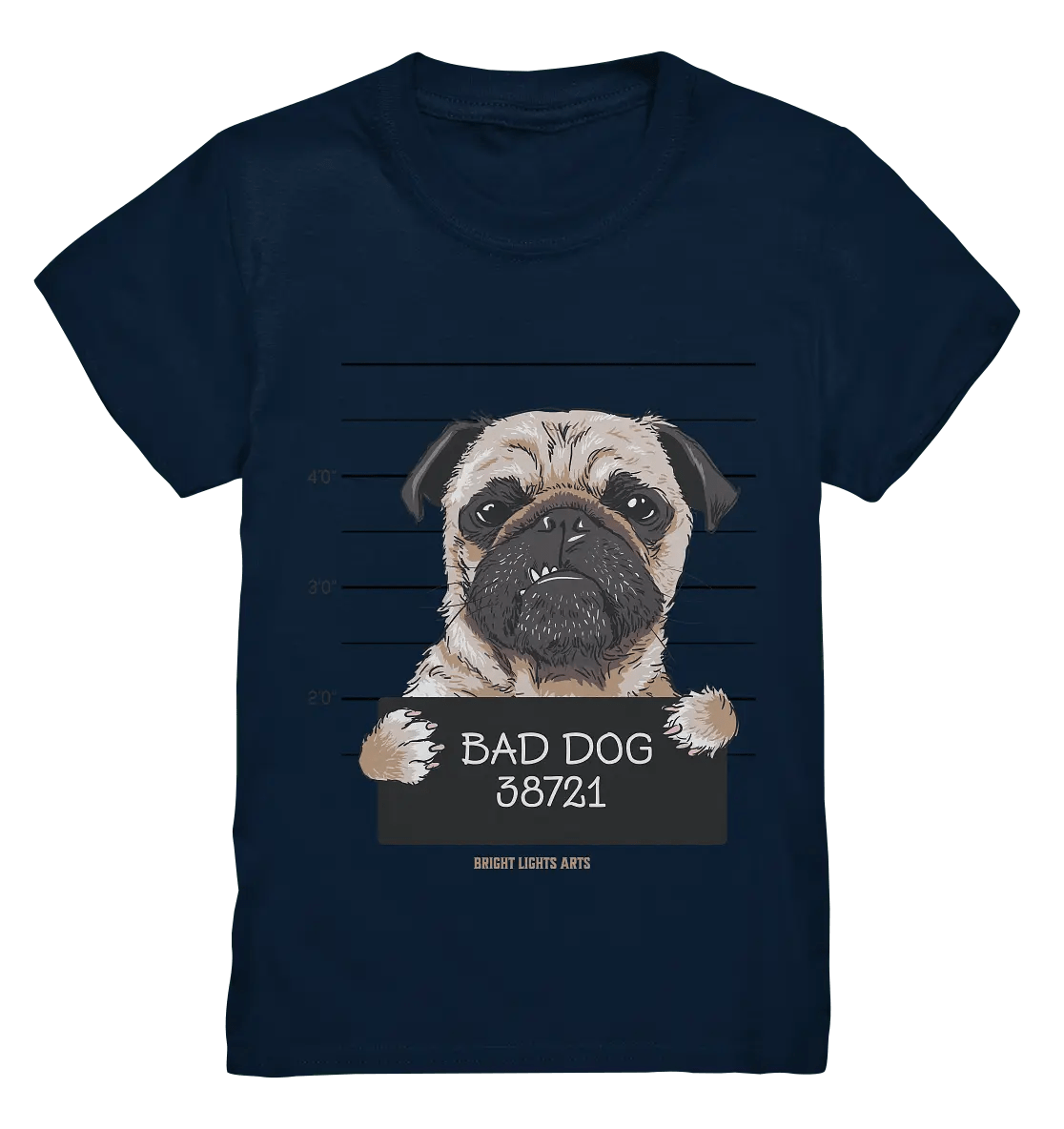 BAD DOG – Humorvolles Mugshot - Design mit Pug - Kids Premium Shirt - Bright Lights Arts