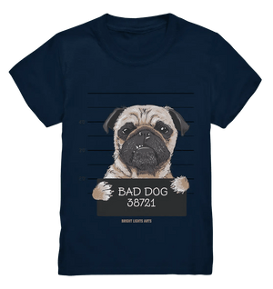 BAD DOG – Humorvolles Mugshot - Design mit Pug - Kids Premium Shirt - Bright Lights Arts