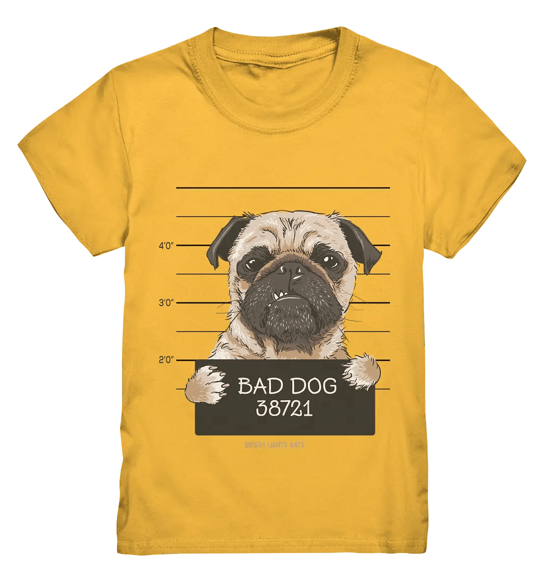 BAD DOG – Humorvolles Mugshot - Design mit Pug - Kids Premium Shirt - Bright Lights Arts