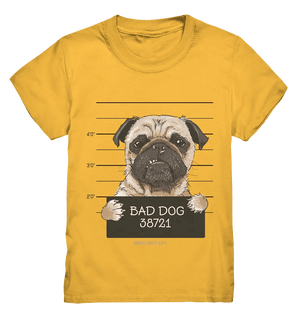 BAD DOG – Humorvolles Mugshot - Design mit Pug - Kids Premium Shirt - Bright Lights Arts