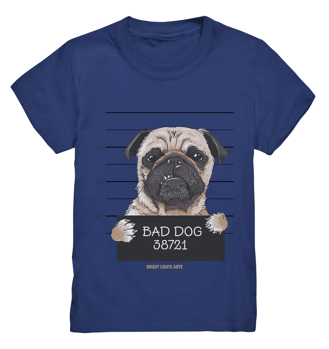 BAD DOG – Humorvolles Mugshot - Design mit Pug - Kids Premium Shirt - Bright Lights Arts