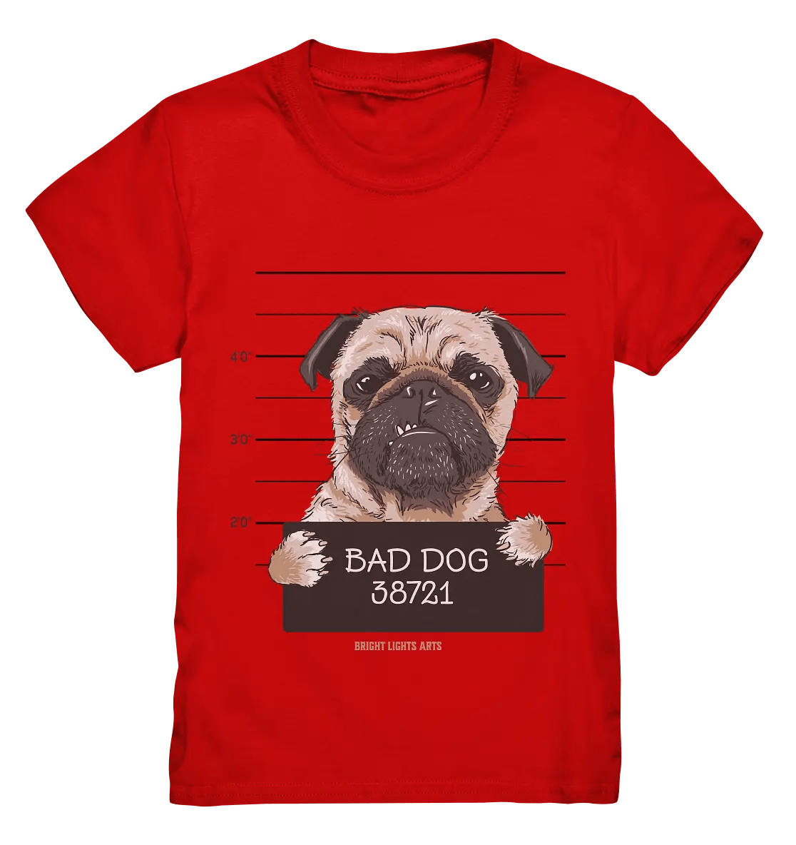 BAD DOG – Humorvolles Mugshot - Design mit Pug - Kids Premium Shirt - Bright Lights Arts