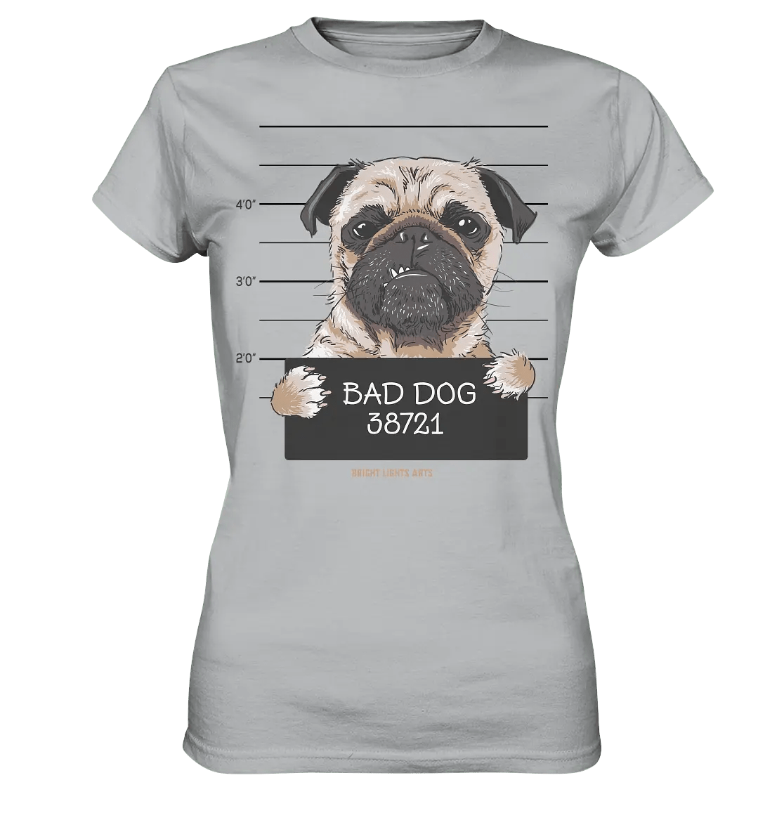 BAD DOG – Humorvolles Mugshot - Design mit Pug - Ladies Premium Shirt - Bright Lights Arts
