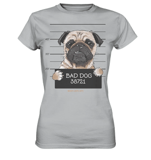 BAD DOG – Humorvolles Mugshot - Design mit Pug - Ladies Premium Shirt - Bright Lights Arts