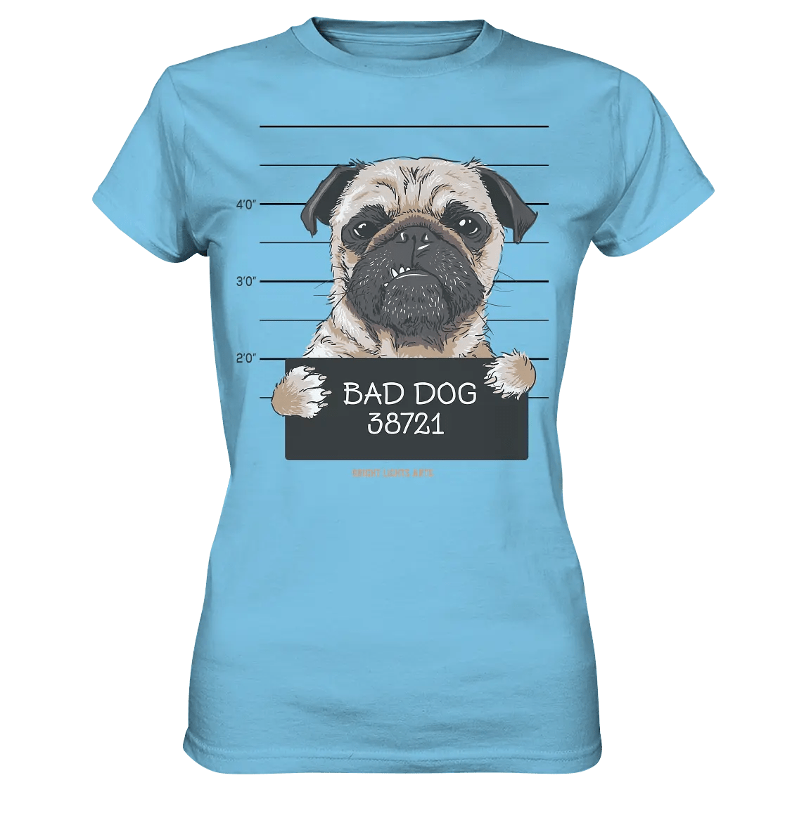 BAD DOG – Humorvolles Mugshot - Design mit Pug - Ladies Premium Shirt - Bright Lights Arts