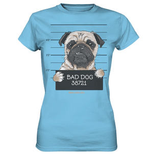 BAD DOG – Humorvolles Mugshot - Design mit Pug - Ladies Premium Shirt - Bright Lights Arts