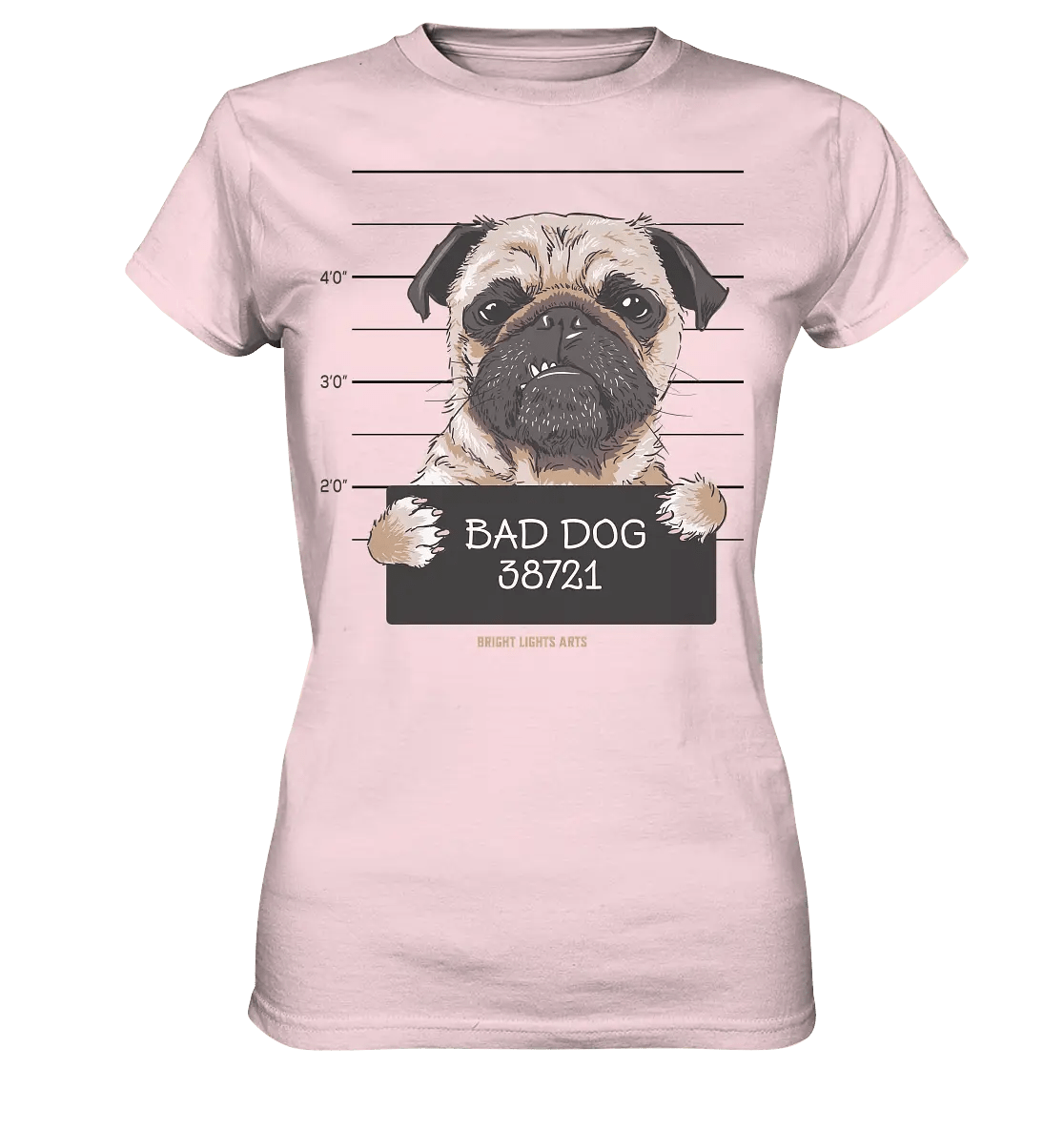 BAD DOG – Humorvolles Mugshot - Design mit Pug - Ladies Premium Shirt - Bright Lights Arts