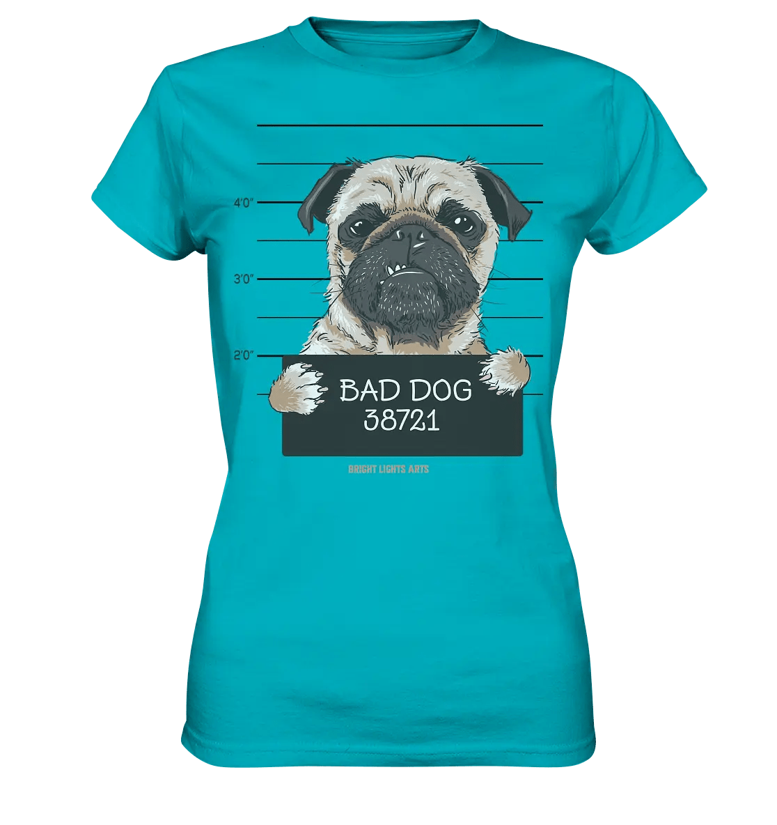 BAD DOG – Humorvolles Mugshot - Design mit Pug - Ladies Premium Shirt - Bright Lights Arts