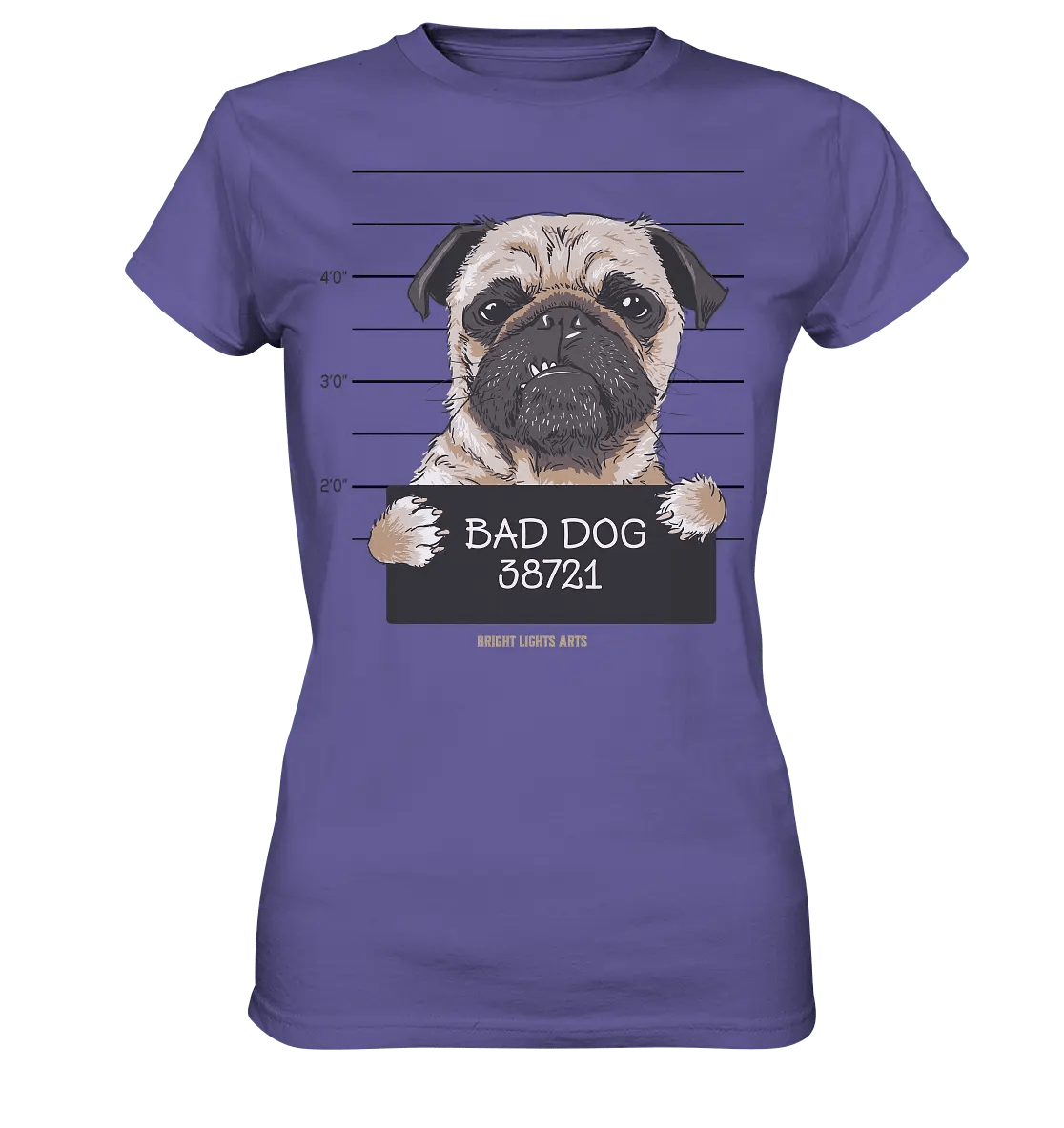 BAD DOG – Humorvolles Mugshot - Design mit Pug - Ladies Premium Shirt - Bright Lights Arts