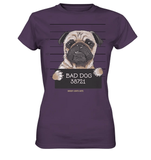 BAD DOG – Humorvolles Mugshot - Design mit Pug - Ladies Premium Shirt - Bright Lights Arts