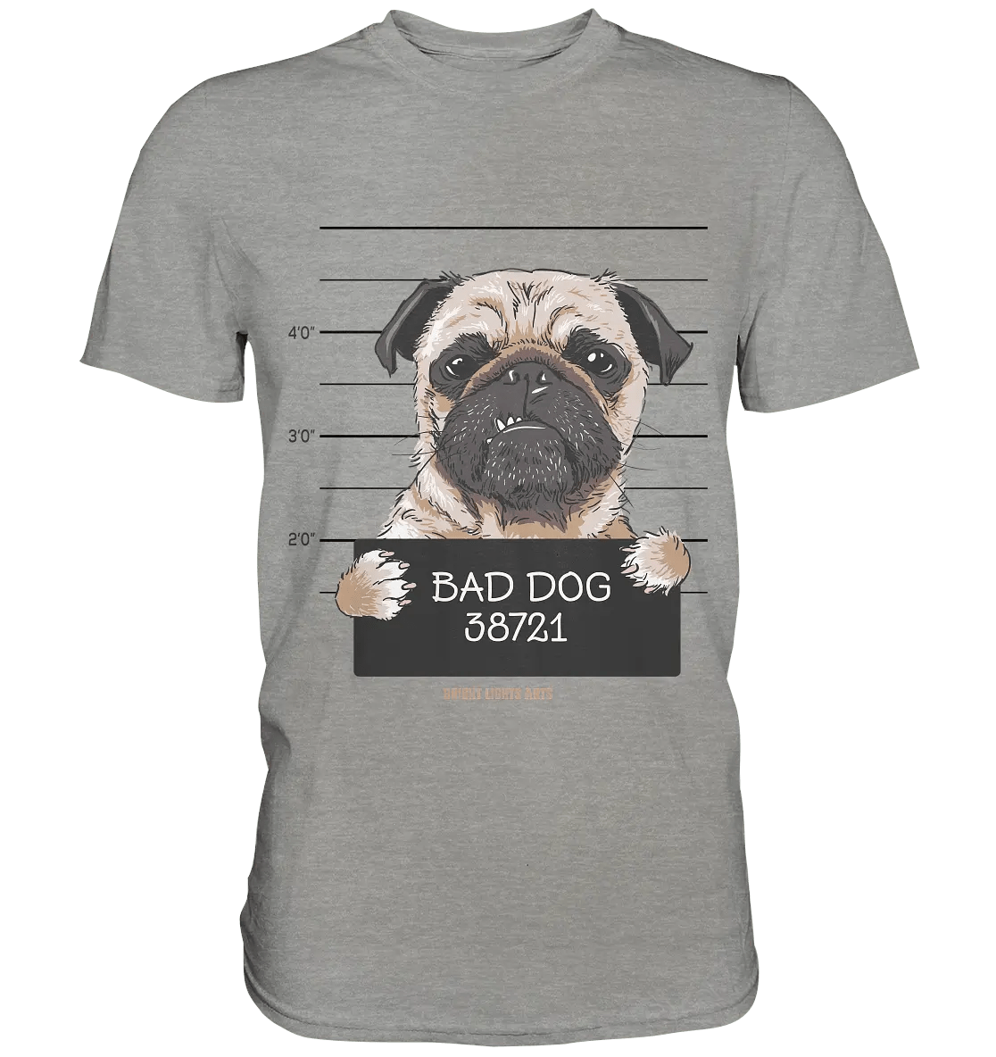 BAD DOG – Humorvolles Mugshot - Design mit Pug - Premium Shirt - Bright Lights Arts