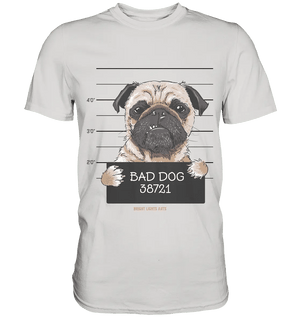 BAD DOG – Humorvolles Mugshot - Design mit Pug - Premium Shirt - Bright Lights Arts