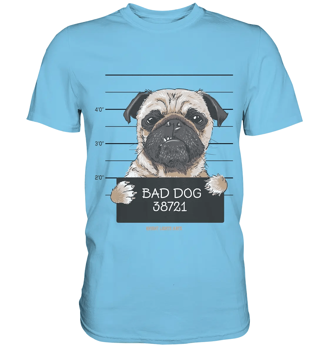 BAD DOG – Humorvolles Mugshot - Design mit Pug - Premium Shirt - Bright Lights Arts