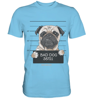 BAD DOG – Humorvolles Mugshot - Design mit Pug - Premium Shirt - Bright Lights Arts