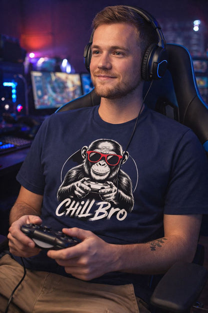 Premium T-Shirt mit CHILL BRO von Bright Light Arts im natürlichen Gaming-Lifestyle-Look