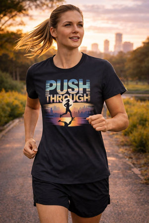 Sport T-Shirt Women mit PUSH THROUGH von Bright Light Arts im aktiven Trainings-Lifestyle-Look
