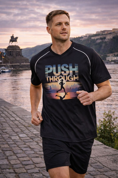 Team Trikot mit PUSH THROUGH von Bright Light Arts im sportlichen Wettkampf-Look