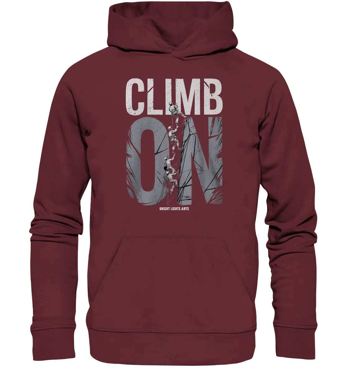 CLIMB ON – Abenteuerliches Kletter - Design mit Teamgeist - Organic Hoodie - Bright Lights Arts
