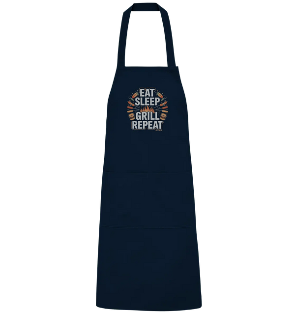 EAT SLEEP GRILL REPEAT – Perfektes BBQ - Motiv für Grillfans - Organic Grillschürze - Bright Lights Arts