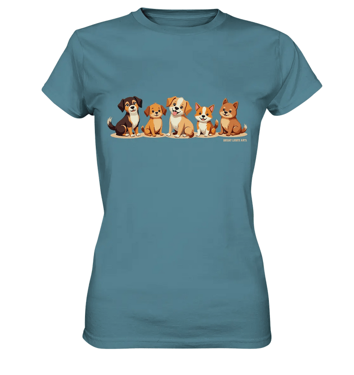 Fünf süße Cartoon - Hunde – Perfektes Geschenk für Hundefreunde - Ladies Premium Shirt - Bright Lights Arts