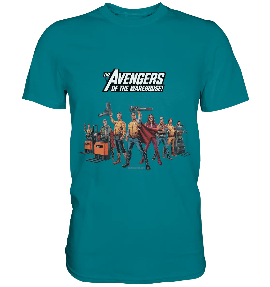 Lagerhelden – Humorvolle und kreative Teamwork Kunst - Premium Shirt - Bright Lights Arts