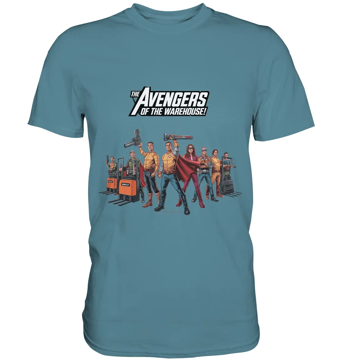 Lagerhelden – Humorvolle und kreative Teamwork Kunst - Premium Shirt - Bright Lights Arts