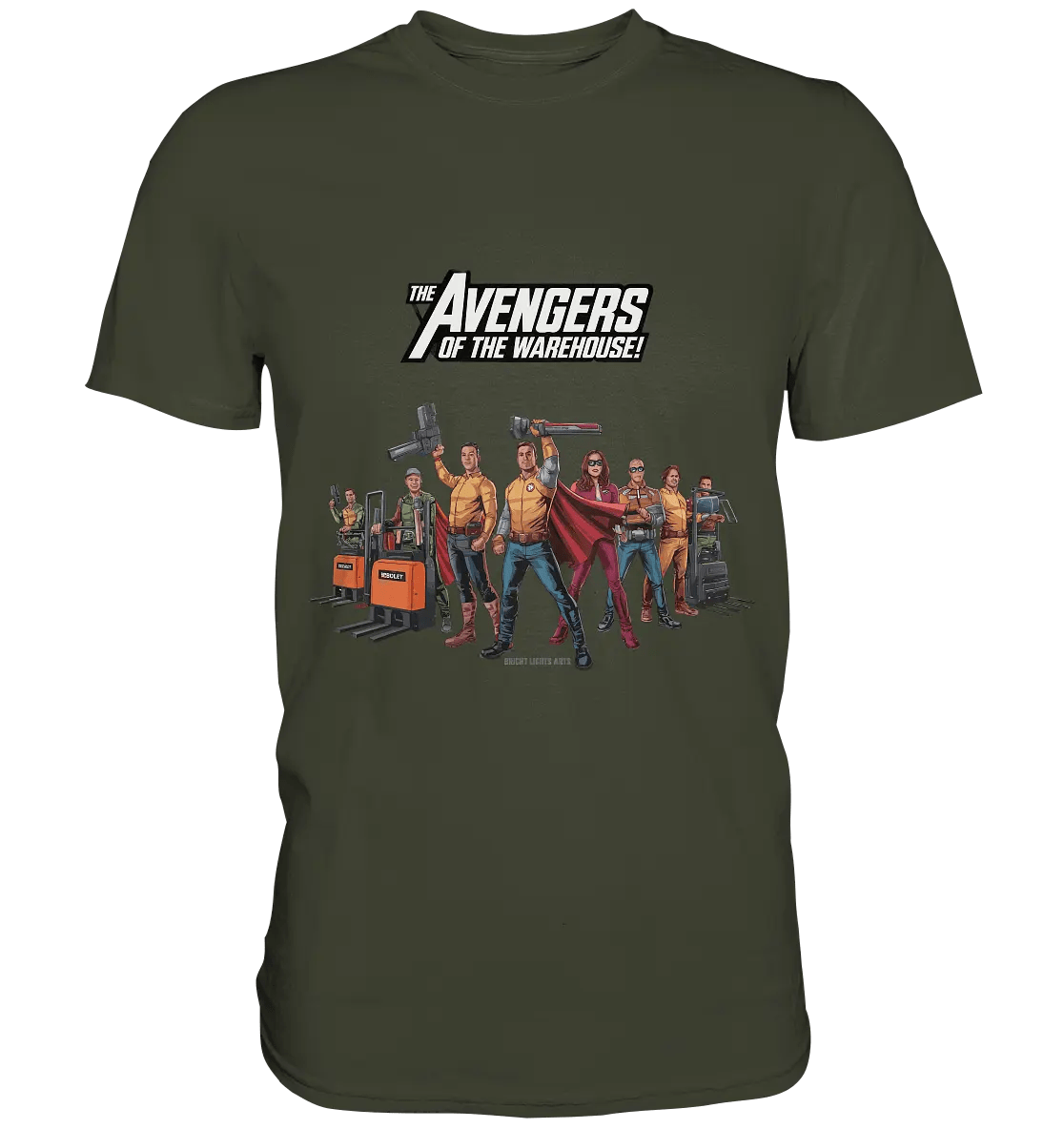 Lagerhelden – Humorvolle und kreative Teamwork Kunst - Premium Shirt - Bright Lights Arts