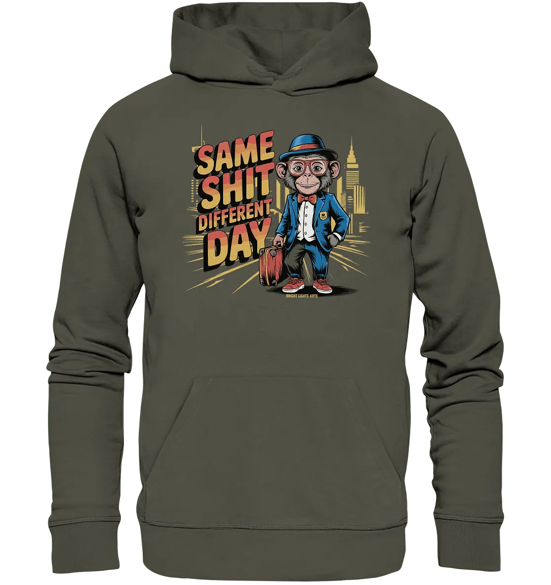 SAME SHIT DIFFERENT DAY – Humorvolles Design mit Affen im Anzug - Organic Hoodie - Bright Lights Arts