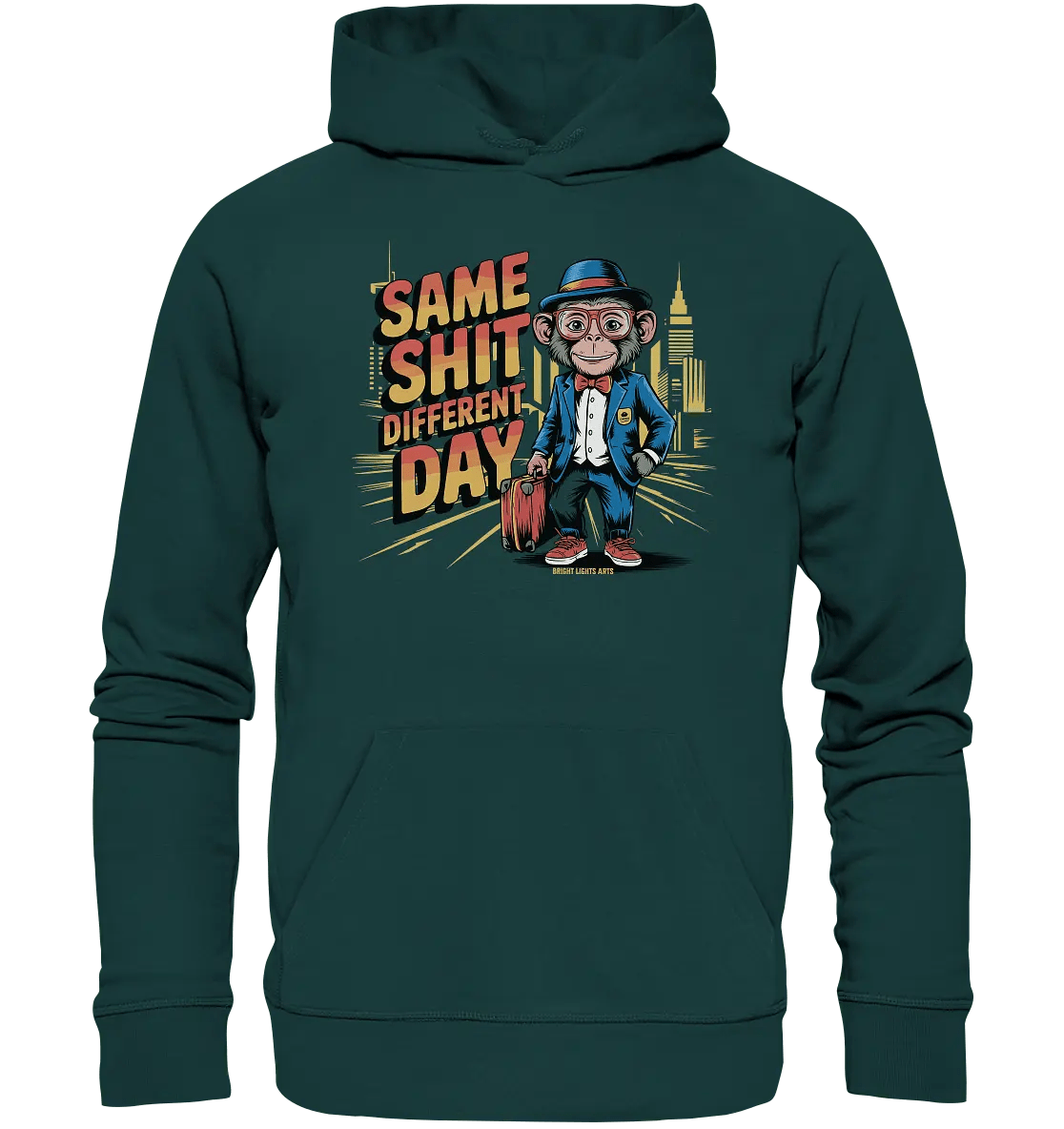 SAME SHIT DIFFERENT DAY – Humorvolles Design mit Affen im Anzug - Organic Hoodie - Bright Lights Arts