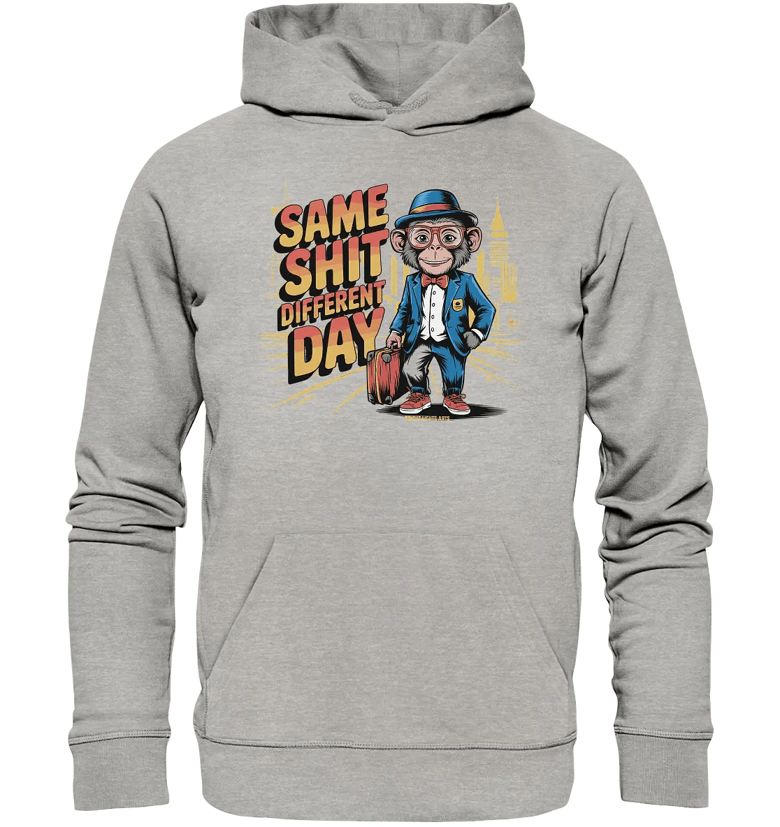 SAME SHIT DIFFERENT DAY – Humorvolles Design mit Affen im Anzug - Organic Hoodie - Bright Lights Arts