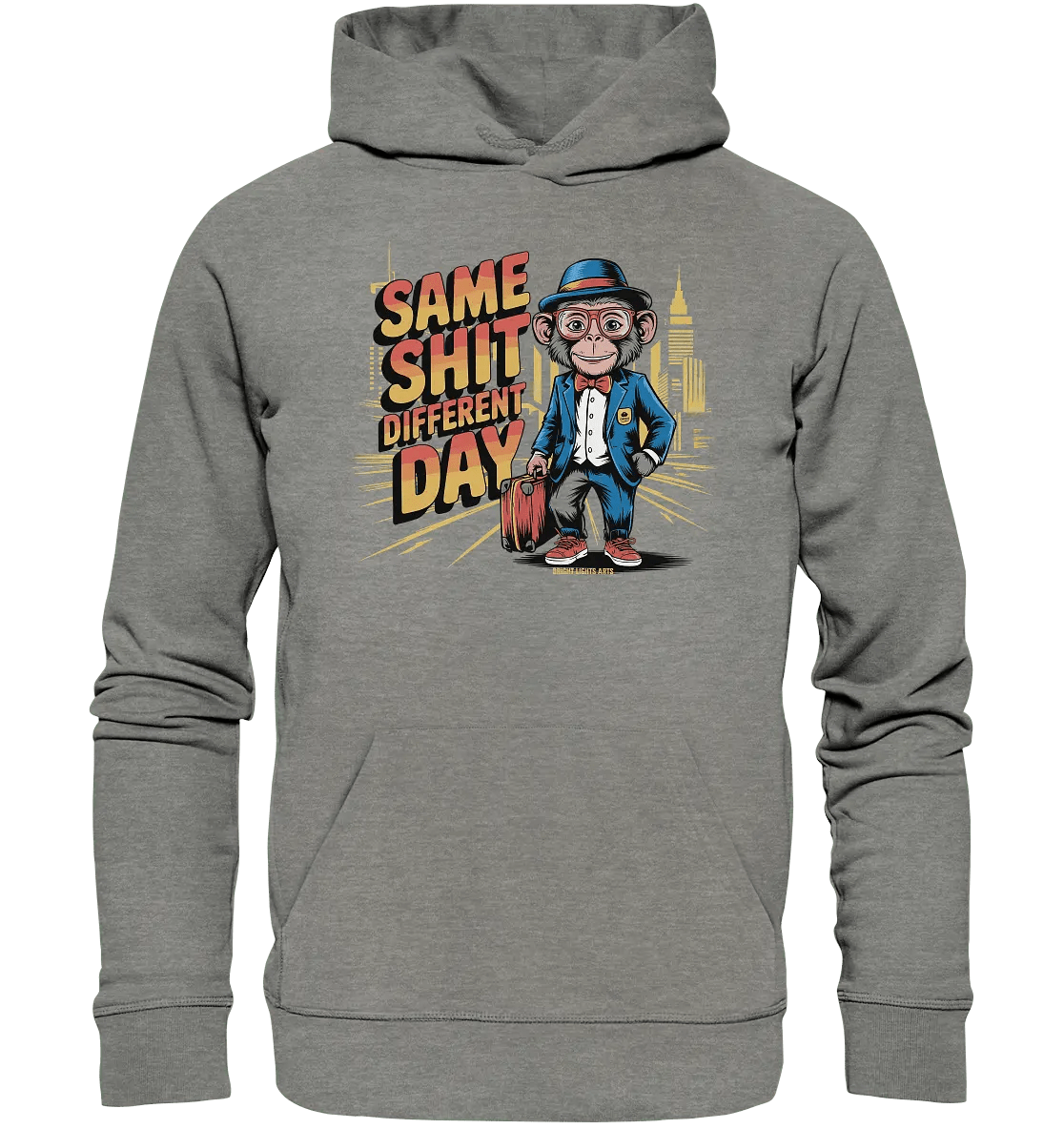 SAME SHIT DIFFERENT DAY – Humorvolles Design mit Affen im Anzug - Organic Hoodie - Bright Lights Arts