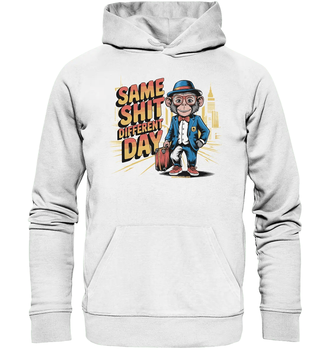 SAME SHIT DIFFERENT DAY – Humorvolles Design mit Affen im Anzug - Organic Hoodie - Bright Lights Arts