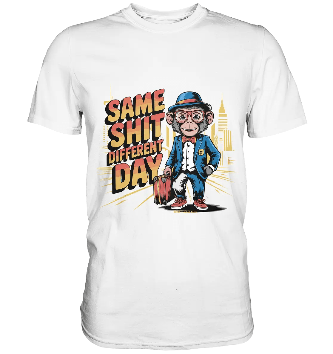 SAME SHIT DIFFERENT DAY – Humorvolles Design mit Affen im Anzug - Premium Shirt - Bright Lights Arts