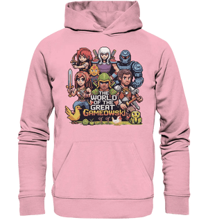 The World of the Great Gameowski – Exklusives Pixel - Art Design - Organic Hoodie - Bright Lights Arts